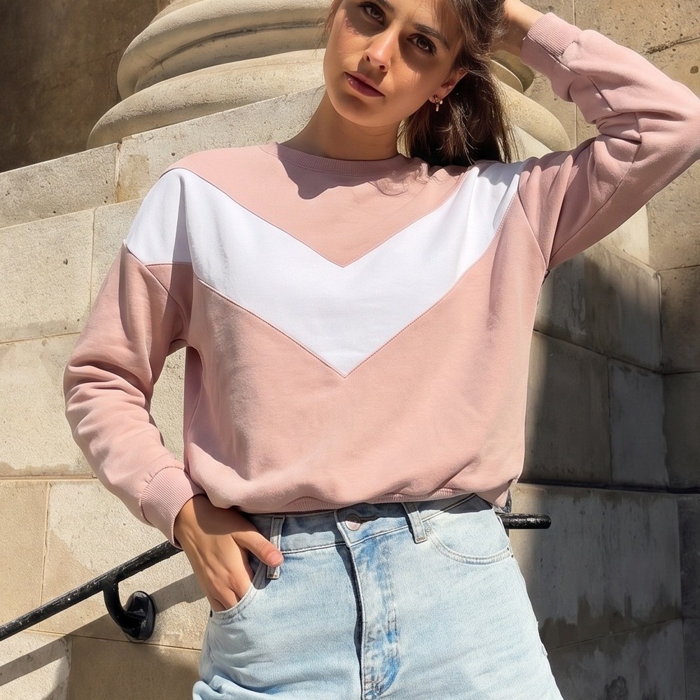 H&M Soft Girl Tri Colored Casual Divided Chevron Colorblock Sweater Large